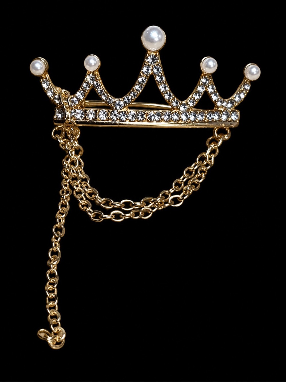 Gold Crown Pearl Accent Brooch - Elegant Women’s Jewelry